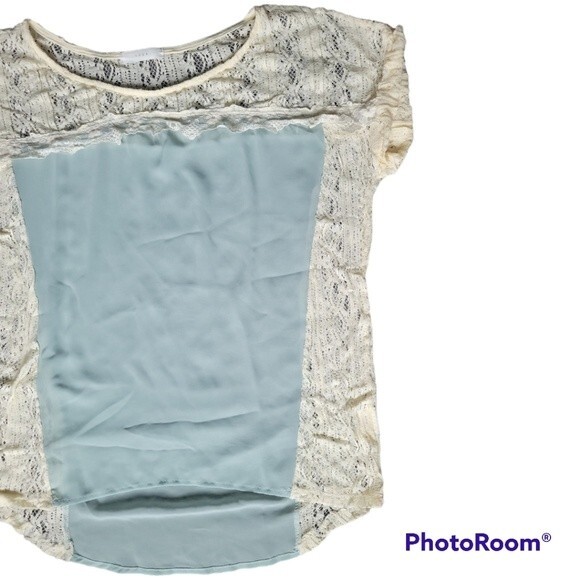 LUSH - Light Blue Silky Blouse W Lots of Lace - S - Picture 2 of 11